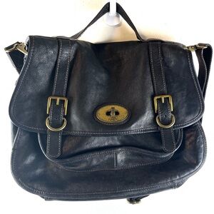 vintage fossil crossbody bag Top Handle Black Leather Bag Adjustable Messenger